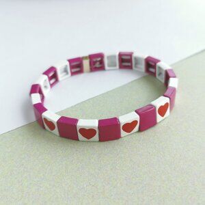 Roxanne Assoulin All Heart Gold Pink White Enameled Stretch Bracelet